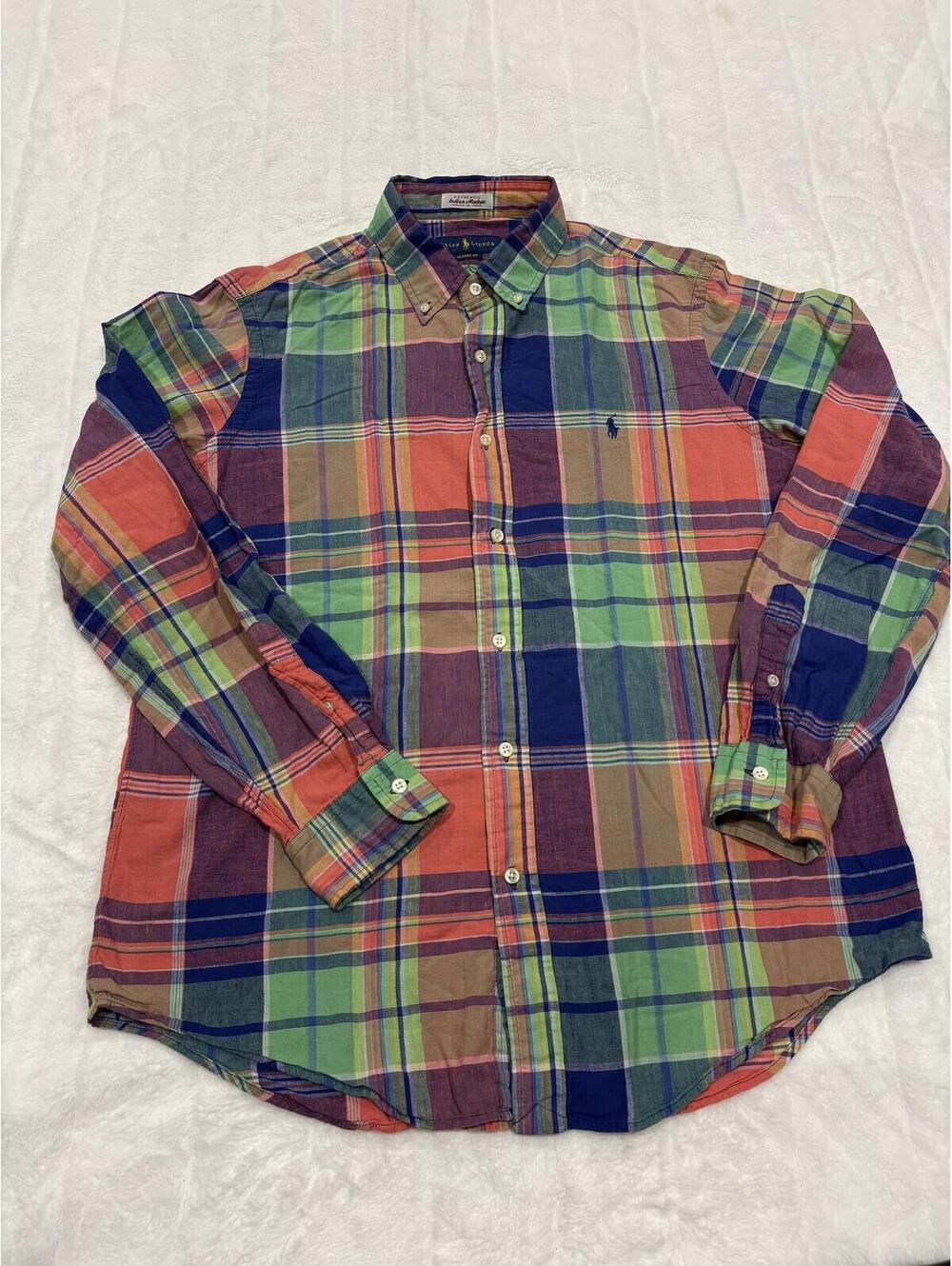 Ralph Lauren Plaid Button Up Shirt Men's L Cotton Madras Classic Fit Multicolor